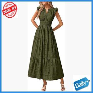 Boho Maxi Dress Floral Lace V-Neck Fit Flare Wedding Guest Beach